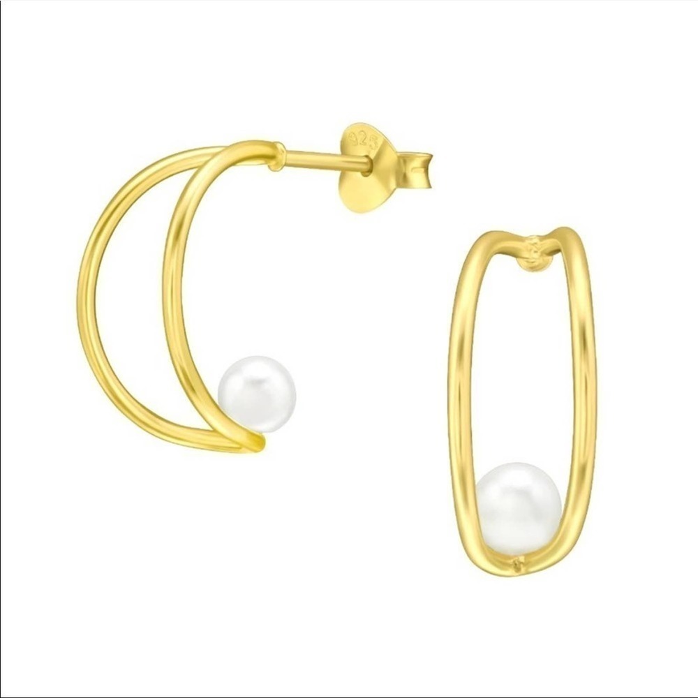 14k Gold Pearl Half Hoops​